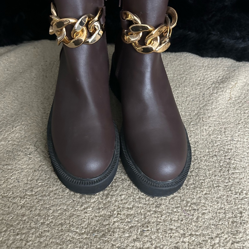 BAMBOO Brown Boots with Gold Accent